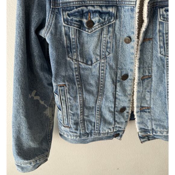 REFORMATION Size Small Shearling Street Jacket Jean Denim Trucker Sherpa READ - Picture 5 of 10
